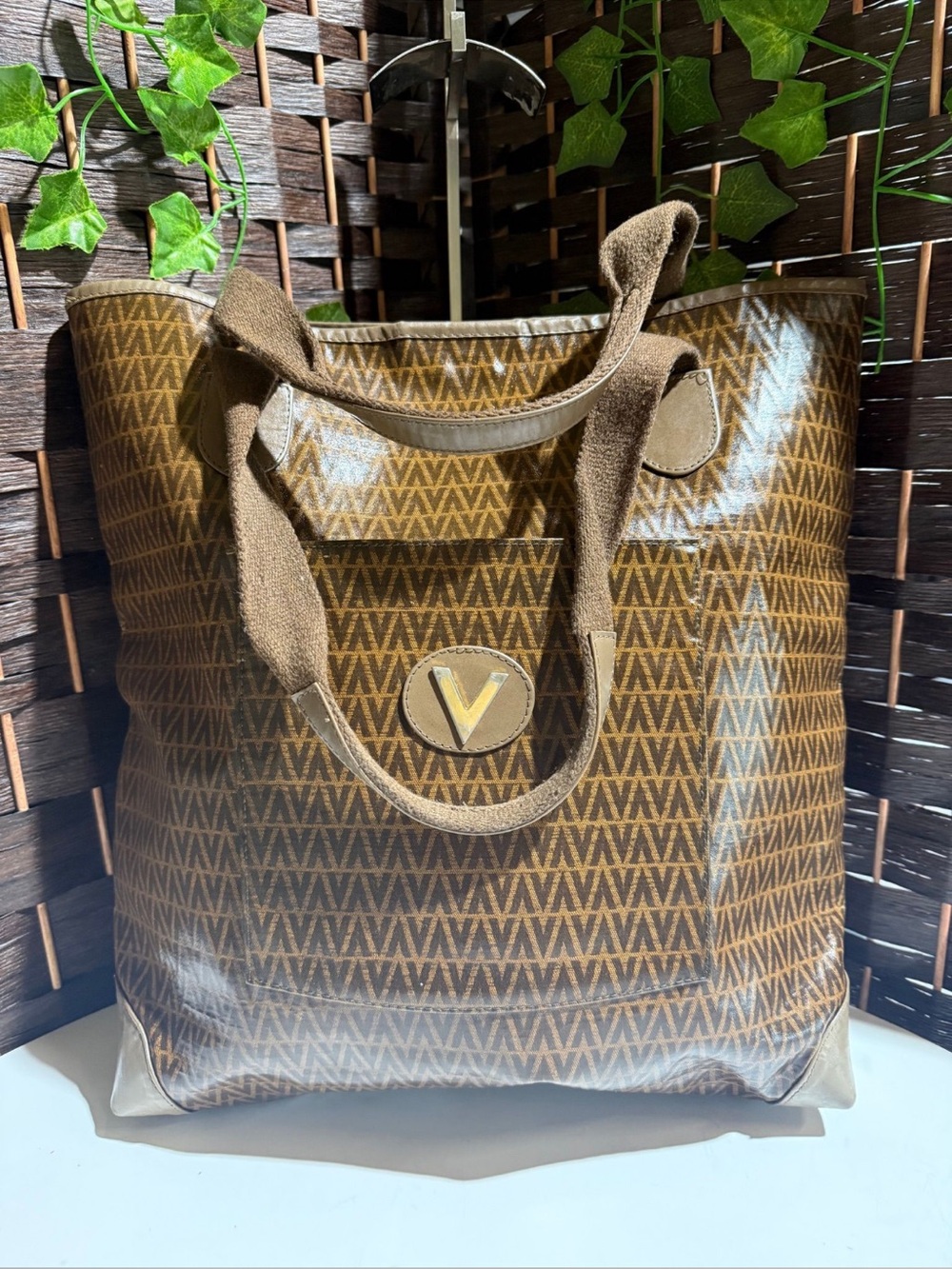 Mario Valentino Brown Monogram Tote Bag